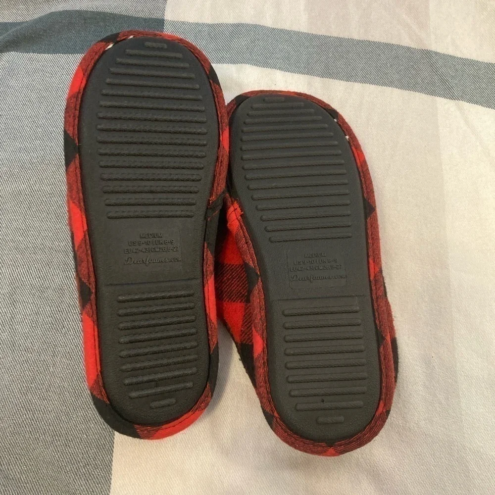 DF By Dearfoams Mens Papa Bear Plaid Slippers Size 9-10
